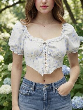 LA Hearts by PacSun Women's White and Blue Corset